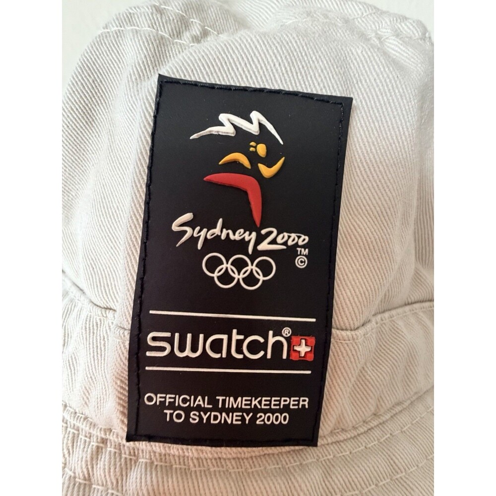 Vtg Sydney 2000 Olympics Swatch Bucket Hat Beige 58cm Promo Official Timekeeper